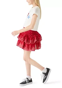 Girls 7-16 Patchwork Stars Shirt and Skort Set