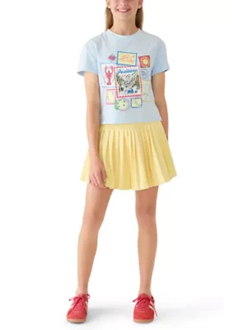 Girls 7-16 2 Piece Graphic Shirt To Plated Active Tennis Skort