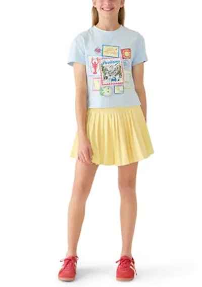 Girls 7-16 2 Piece Graphic Shirt To Plated Active Tennis Skort
