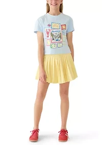 Girls 7-16 2 Piece Graphic Shirt To Plated Active Tennis Skort