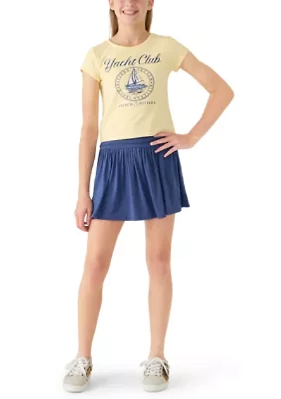 Girls 7-16 2 Piece Graphic Shirt to Pleated Active Tennis Skirt