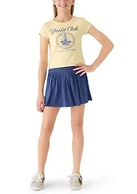 Girls 7-16 2 Piece Graphic Shirt to Pleated Active Tennis Skirt