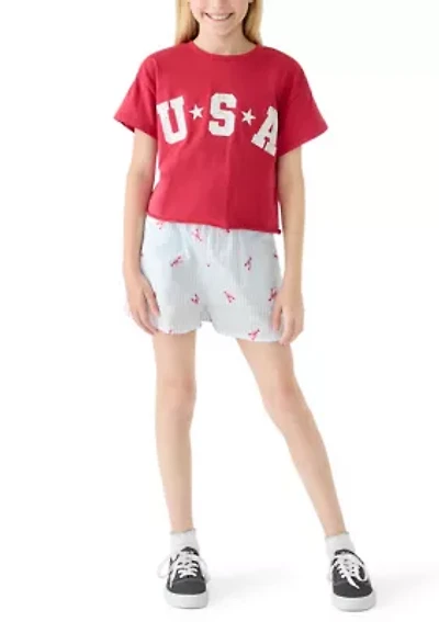 Girls 7-16 USA Shirt & Lobster Shorts Set