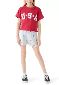 Girls 7-16 USA Shirt & Lobster Shorts Set