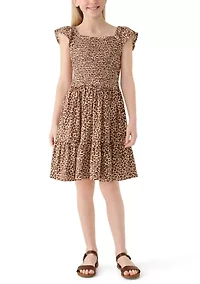 Girls 7-16 Leopard Print Smocked Dress