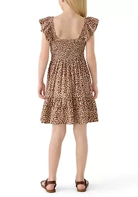 Girls 7-16 Leopard Print Smocked Dress