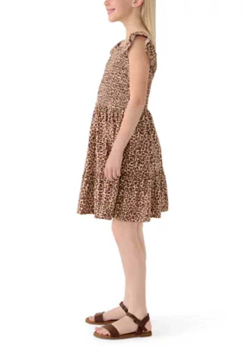 Girls 7-16 Leopard Print Smocked Dress