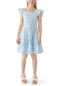 Girls 7-16 Cherry Gingham Smocked Dress