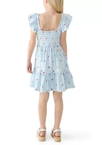 Girls 7-16 Cherry Gingham Smocked Dress