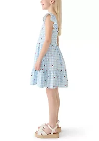 Girls 7-16 Cherry Gingham Smocked Dress
