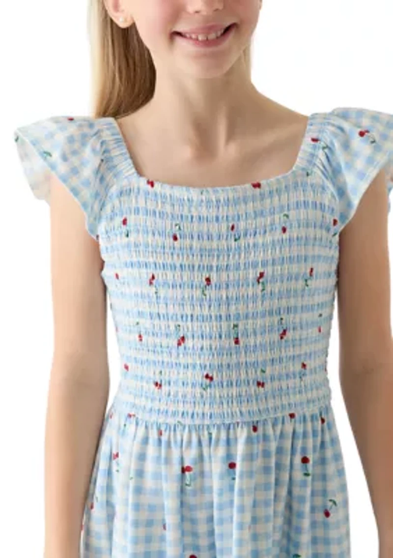 Girls 7-16 Cherry Gingham Smocked Dress