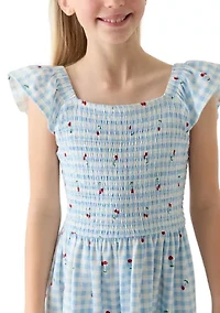 Girls 7-16 Cherry Gingham Smocked Dress