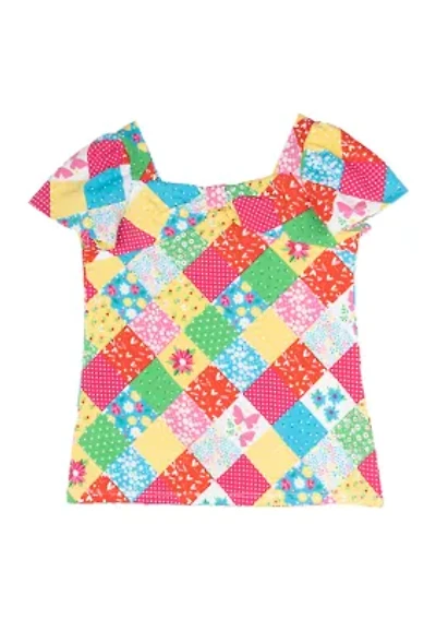 Girls 4-6x Short Sleeve Patchwork Top