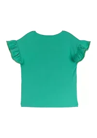 Girls 7-16 Solid Knit Top with Appliqué
