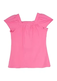 Girls 7-16 Square Neck Flower Top