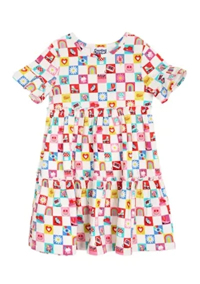 Girls 4-6x Short Sleeve Icon Printed Dress