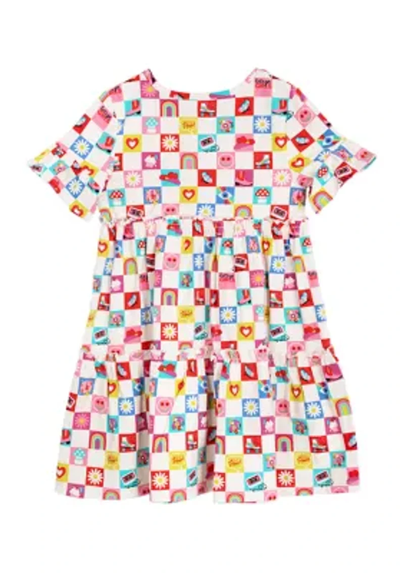 Girls 4-6x Short Sleeve Icon Printed Dress