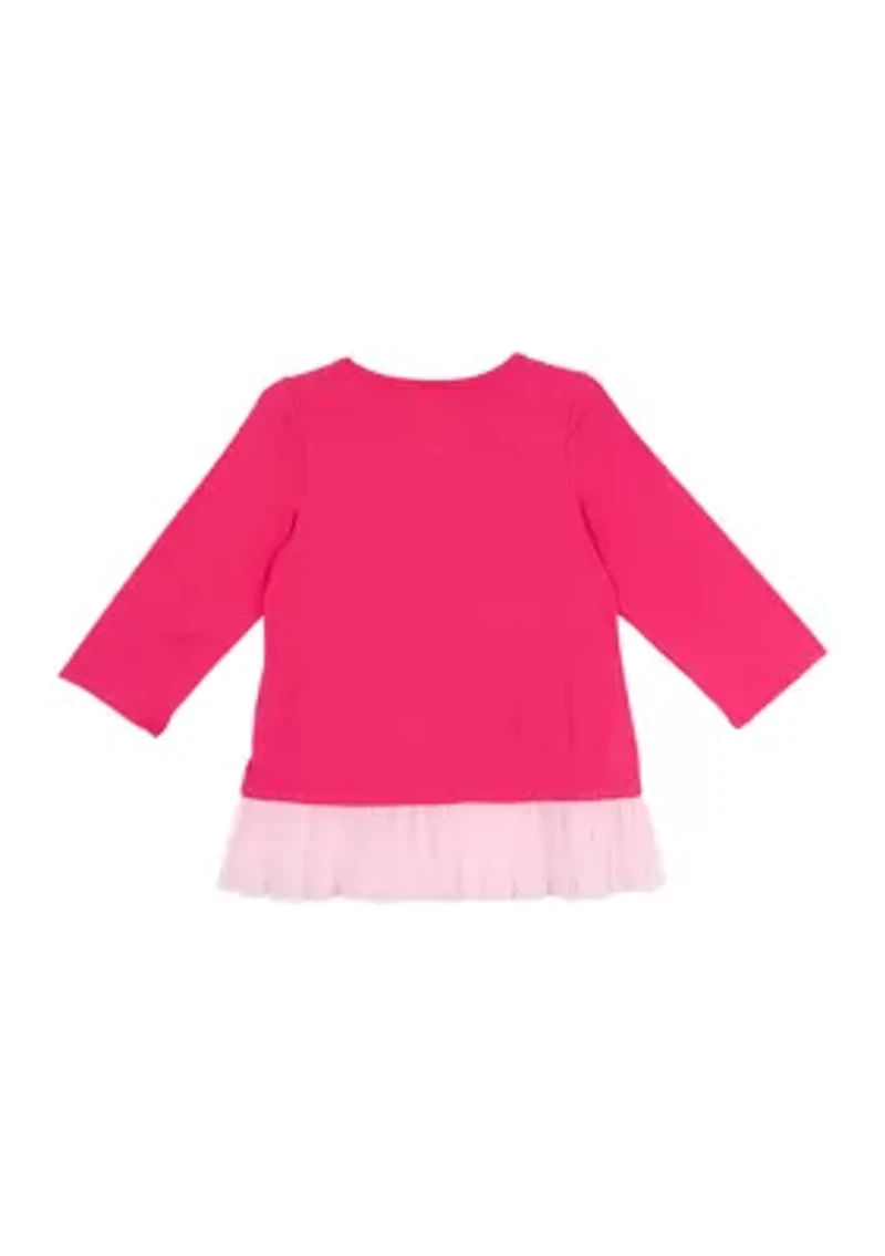 Girls 7-16 Ballerina Graphic Top with Mesh Ruffles