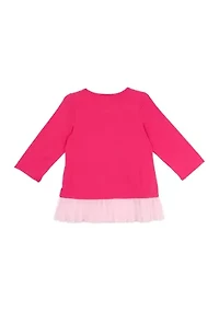 Girls 7-16 Ballerina Graphic Top with Mesh Ruffles