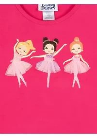 Girls 7-16 Ballerina Graphic Top with Mesh Ruffles