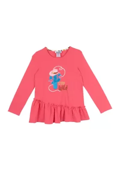 Girls 7-16 Cactus Appliqué Top