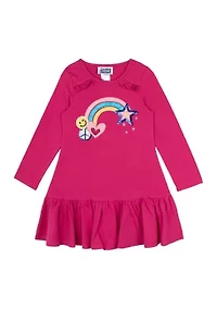 Girls 4-6x Long Sleeve Rainbow Appliqué Dress