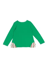 Girls 4-6x Long Sleeve Snowman Joy Graphic T-Shirt with Side Ruffle