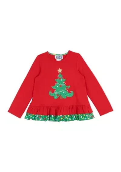 Girls 7-16 Tree Ruffle Hem Top