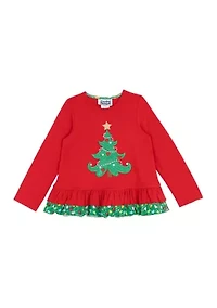 Girls 7-16 Tree Ruffle Hem Top