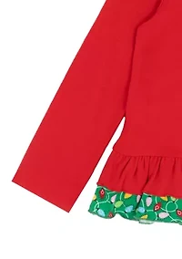 Girls 7-16 Tree Ruffle Hem Top