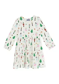 Girls 4-6x Long Sleeve Nutcracker Print Dress