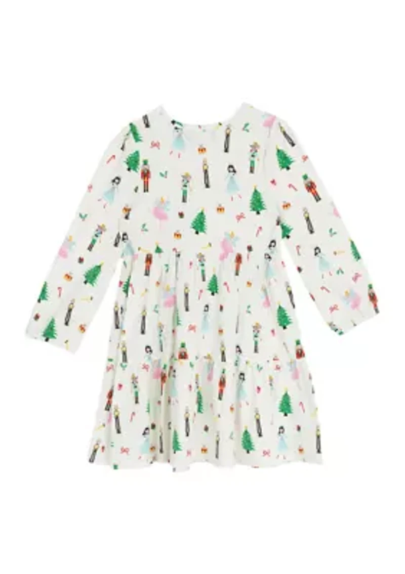 Girls 4-6x Long Sleeve Nutcracker Print Dress