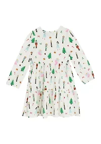 Girls 4-6x Long Sleeve Nutcracker Print Dress