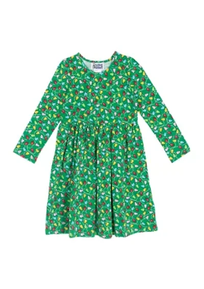 Girls 4-6x Long Sleeve Christmas Lights Print Dress