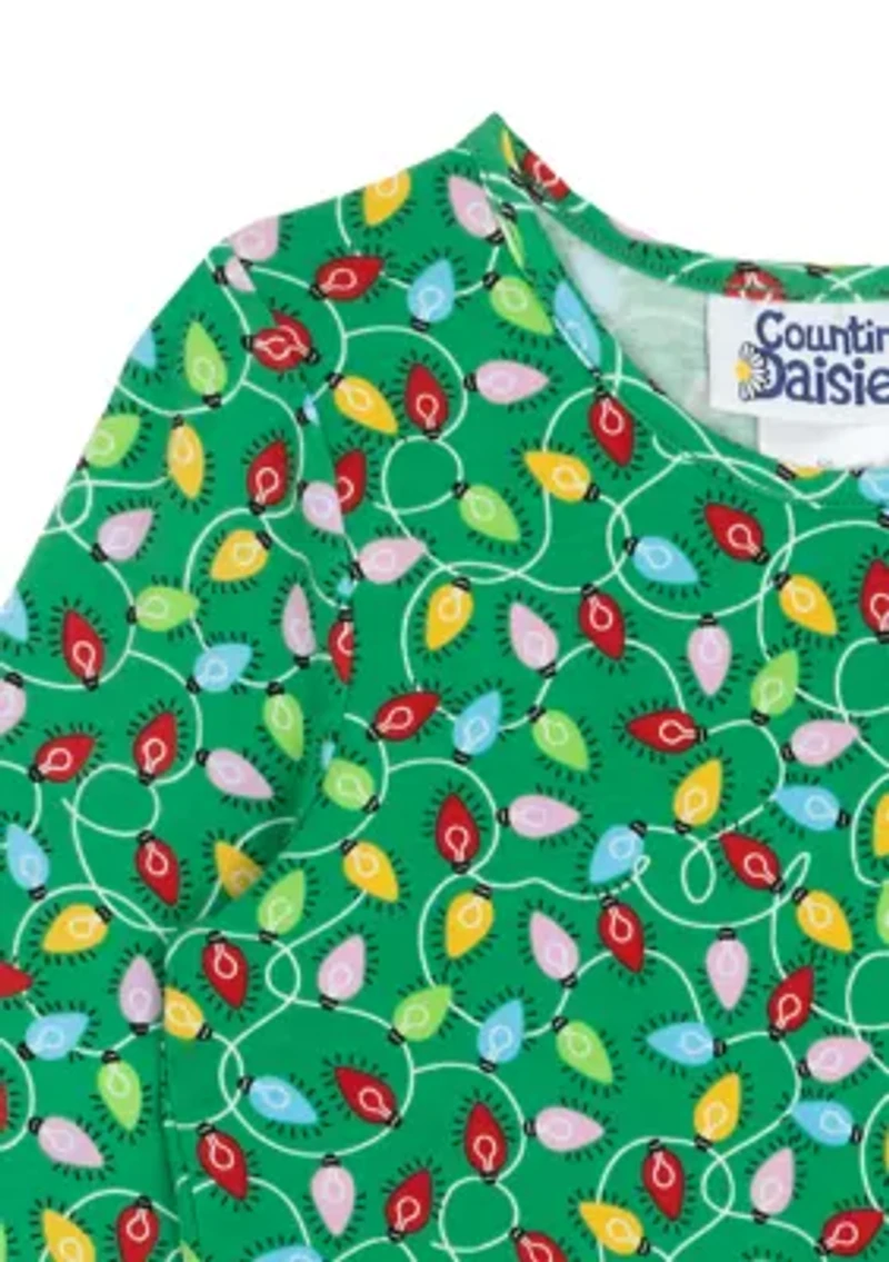 Girls 4-6x Long Sleeve Christmas Lights Print Dress