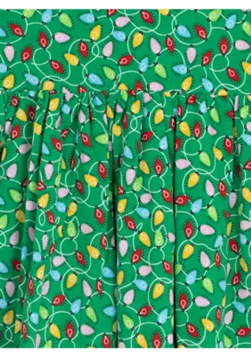 Girls 4-6x Long Sleeve Christmas Lights Print Dress