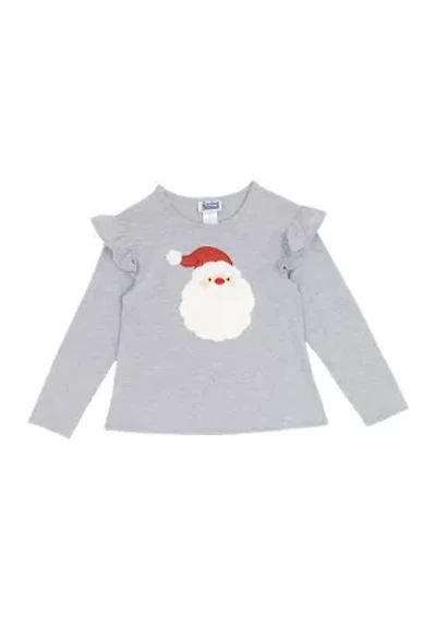 Girls 7-16 Gray Santa Top