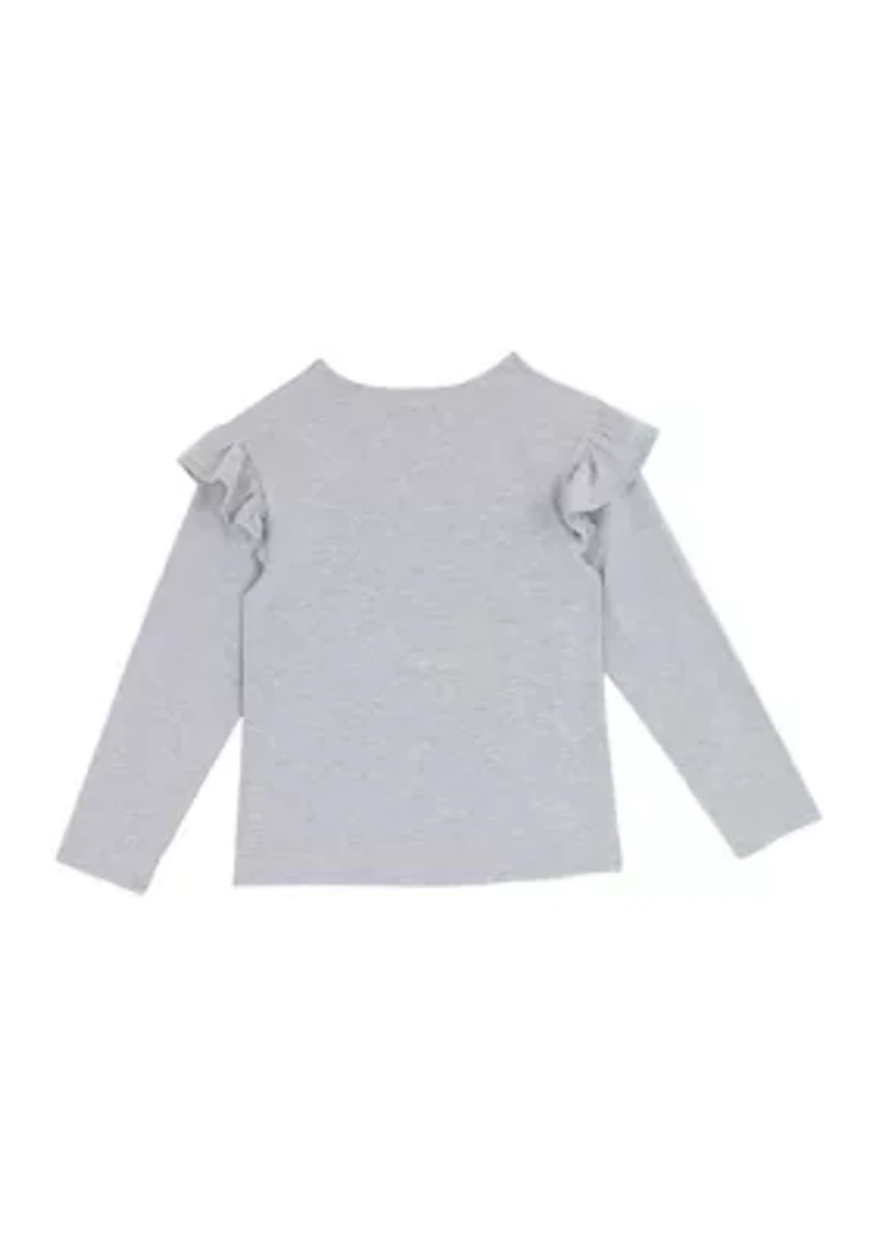 Girls 7-16 Gray Santa Top