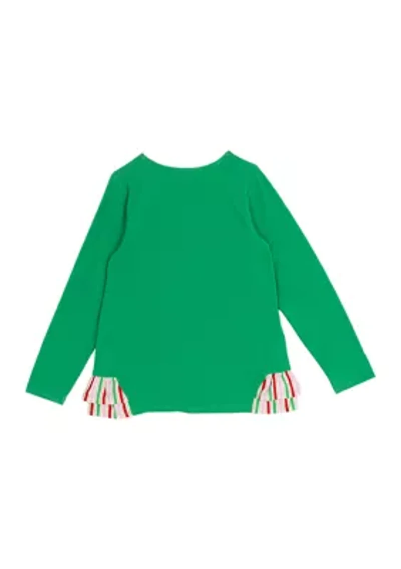 Girls 7-16 Long Sleeve Snowman Joy Graphic T-Shirt with Side Ruffle