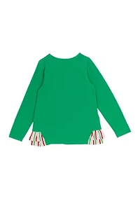 Girls 7-16 Long Sleeve Snowman Joy Graphic T-Shirt with Side Ruffle
