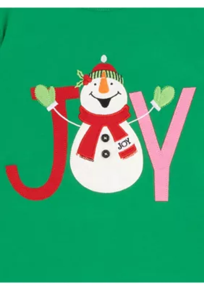 Girls 7-16 Long Sleeve Snowman Joy Graphic T-Shirt with Side Ruffle