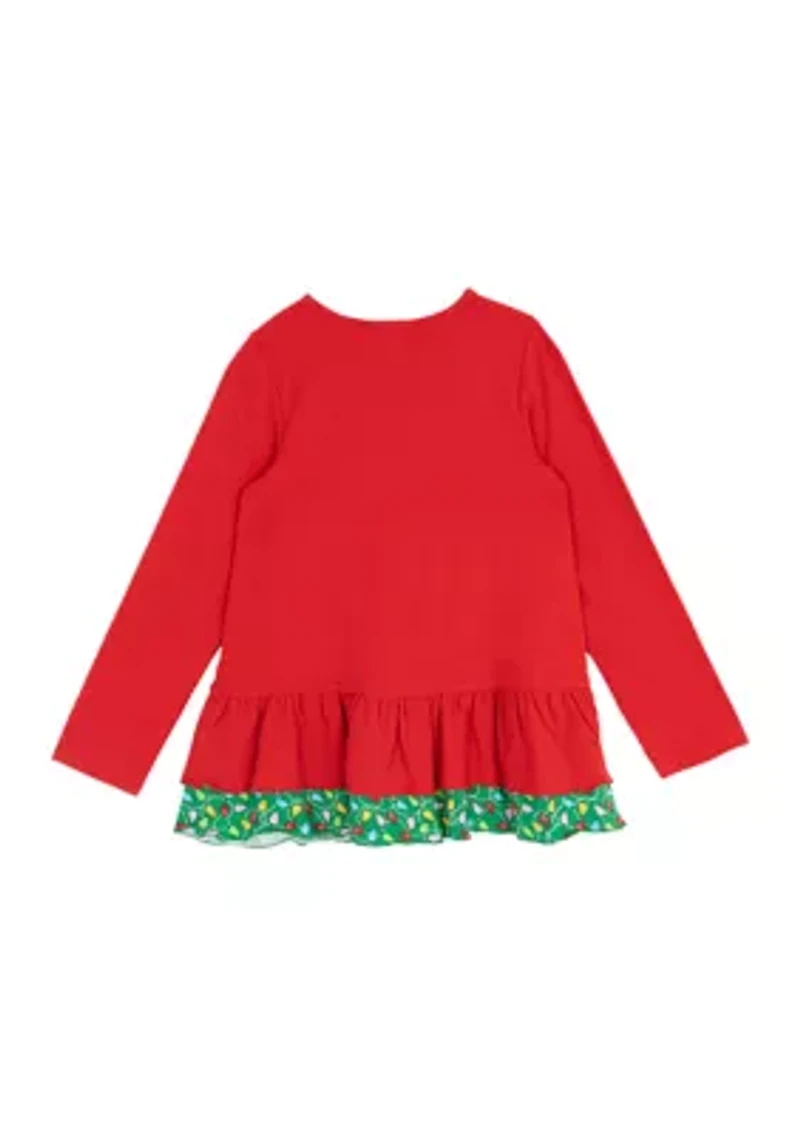 Girls 7-16 Red Tree Ruffle Hem Top