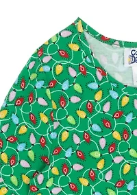 Girl 7-16  Long Sleeve Christmas Lights Print Dress