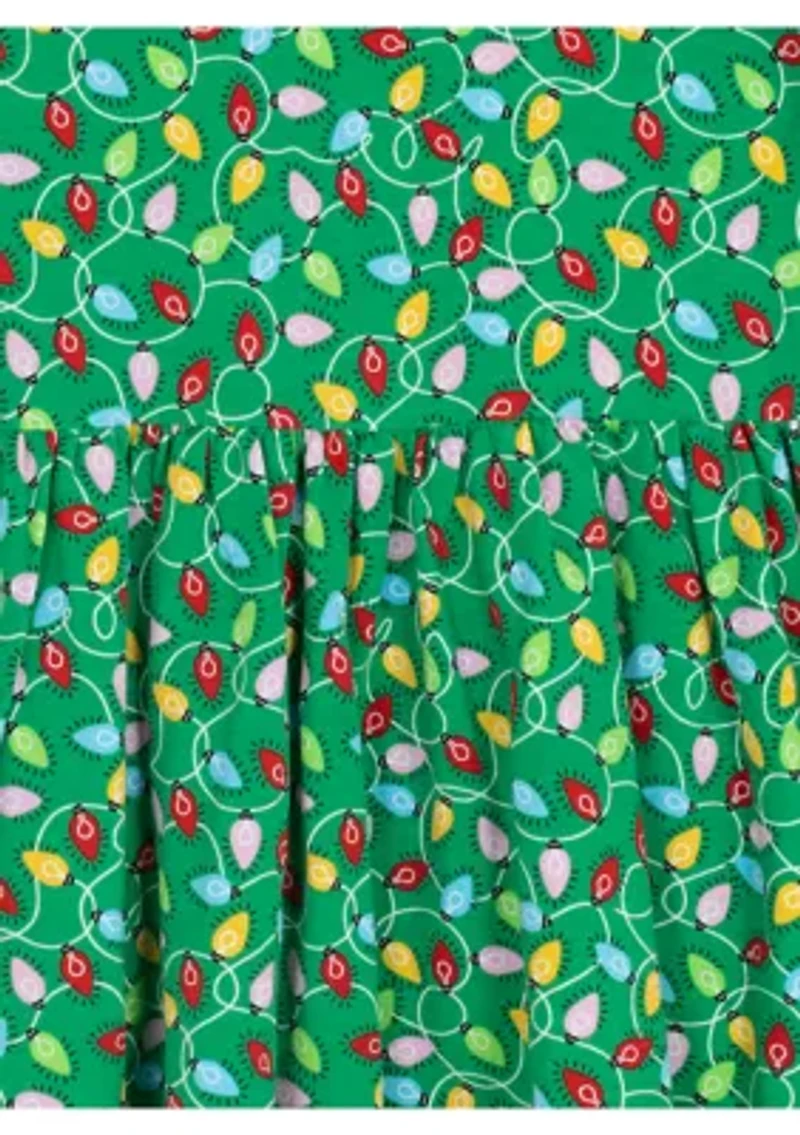 Girl 7-16  Long Sleeve Christmas Lights Print Dress