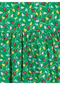 Girl 7-16  Long Sleeve Christmas Lights Print Dress
