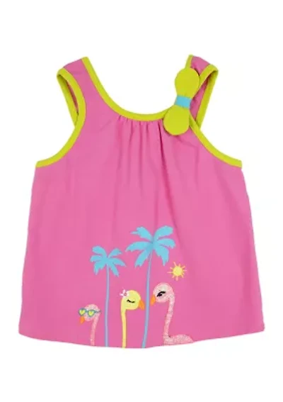 Girls 4-6x Solid Knit Top with Flamingo Appliqué