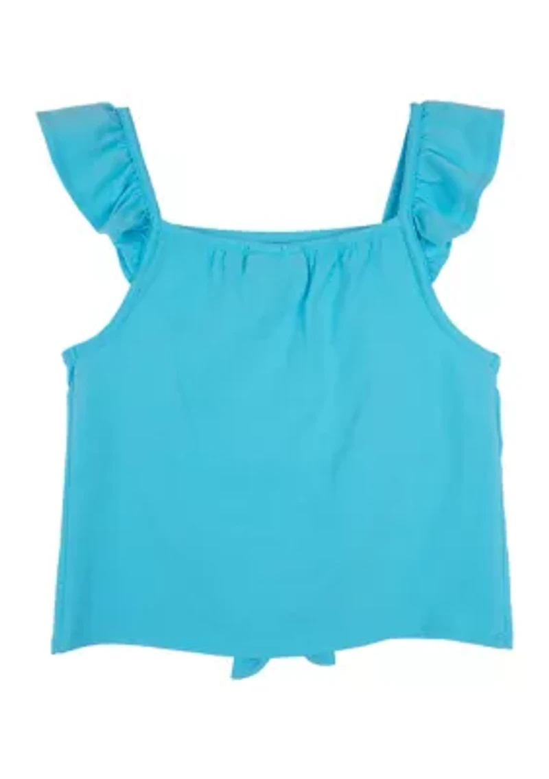 Girls 7-16 Solid Knit Tie Front Top with Appliqué