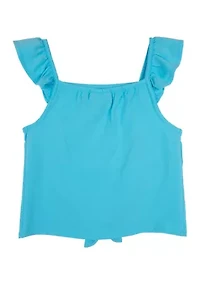 Girls 7-16 Solid Knit Tie Front Top with Appliqué
