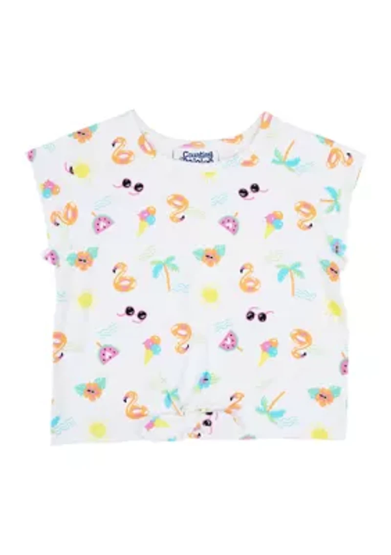 Girls 7-16 Short Cap Sleeve Printed Top