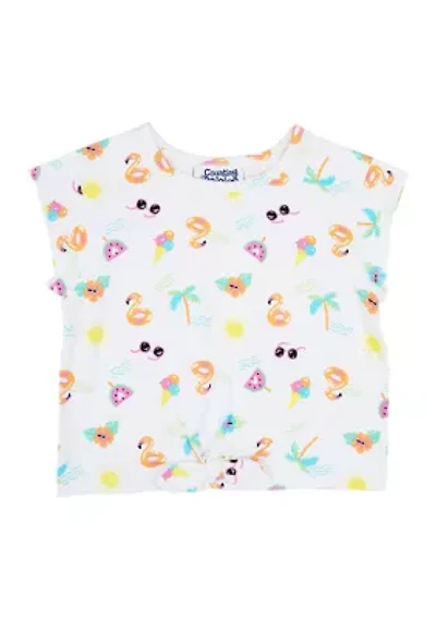 Girls 7-16 Short Cap Sleeve Printed Top